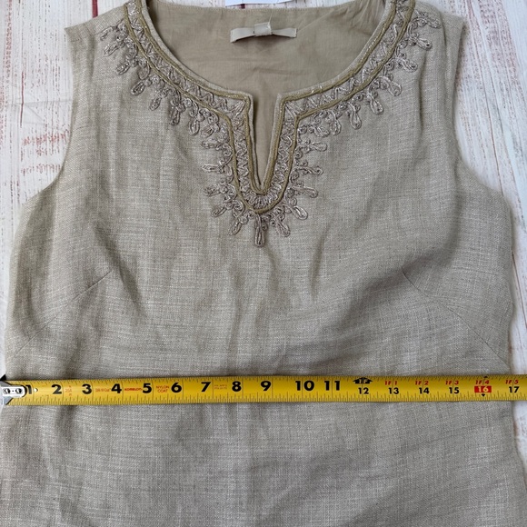 LOFT Beige 100% Linen Embellished Sleeveless Dress, Size‎ 2 - Picture 8 of 8